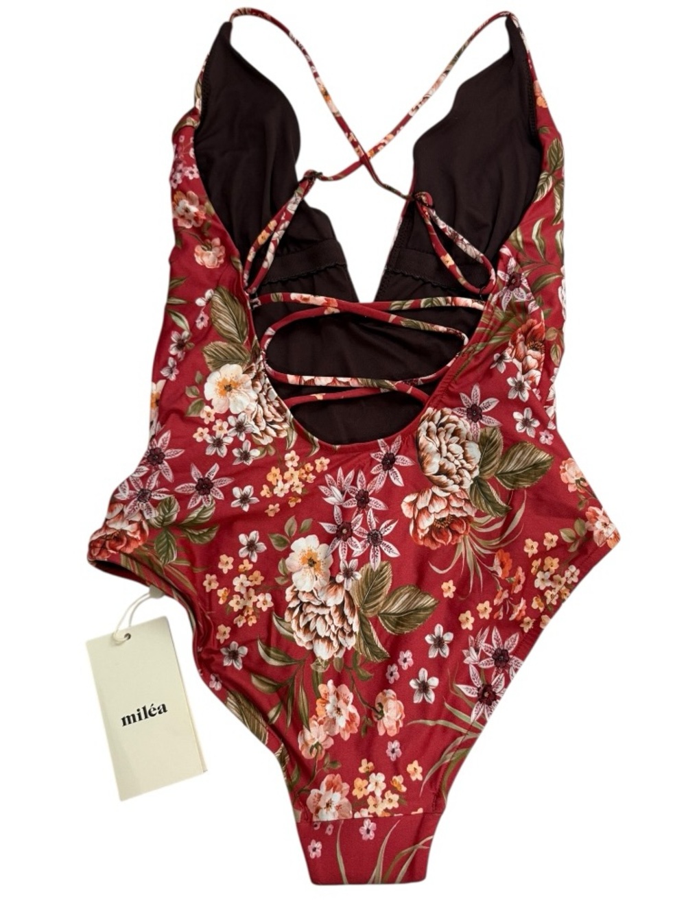 Milea/Seafolly NWT Scarlet Gardenia Floral Crisscross Back One Piece Swimsuit 6 - Picture 4 of 10